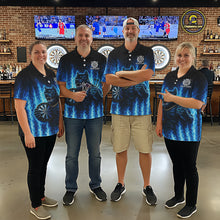 Load image into Gallery viewer, Personalized Blue Flames Bulldog Dartboard Men Darts 1/4-Zip Shirt Custom Funny Darts Jerseys NYN2581