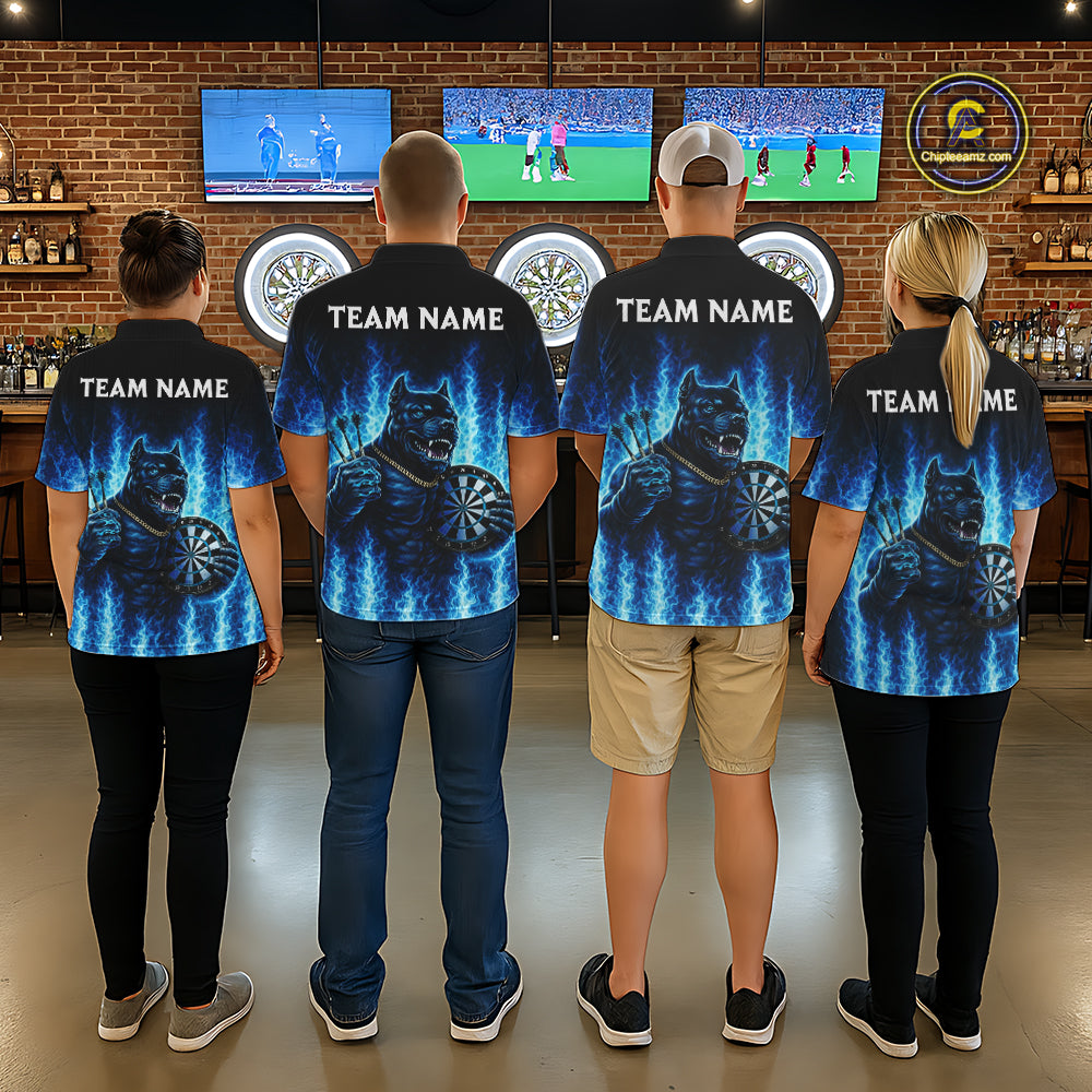 Personalized Blue Flames Bulldog Dartboard Men Darts 1/4-Zip Shirt Custom Funny Darts Jerseys NYN2581