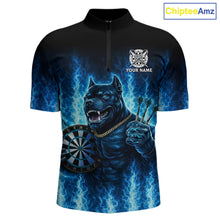 Load image into Gallery viewer, Personalized Blue Flames Bulldog Dartboard Men Darts 1/4-Zip Shirt Custom Funny Darts Jerseys NYN2581