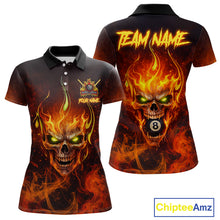 Load image into Gallery viewer, Orange Flaming Horror Skull 8 Ball Pool Women Billiard Polo &amp; 1/4-Zip Shirt Custom Billiard Team Attire NYN2731
