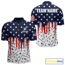Load image into Gallery viewer, Blue Red American Flag 8 Ball Pool Men Billiard Ball Cue Shirt Custom Patriotic Billiard Team Attire NYN2733