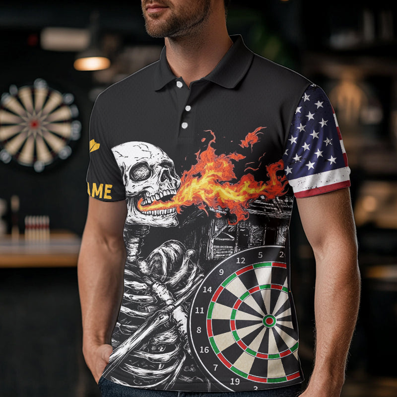 Custom US Flag Flame Skull Dartboard Dart Shirts For Men Dart Team Jerseys Personalized NYN0036