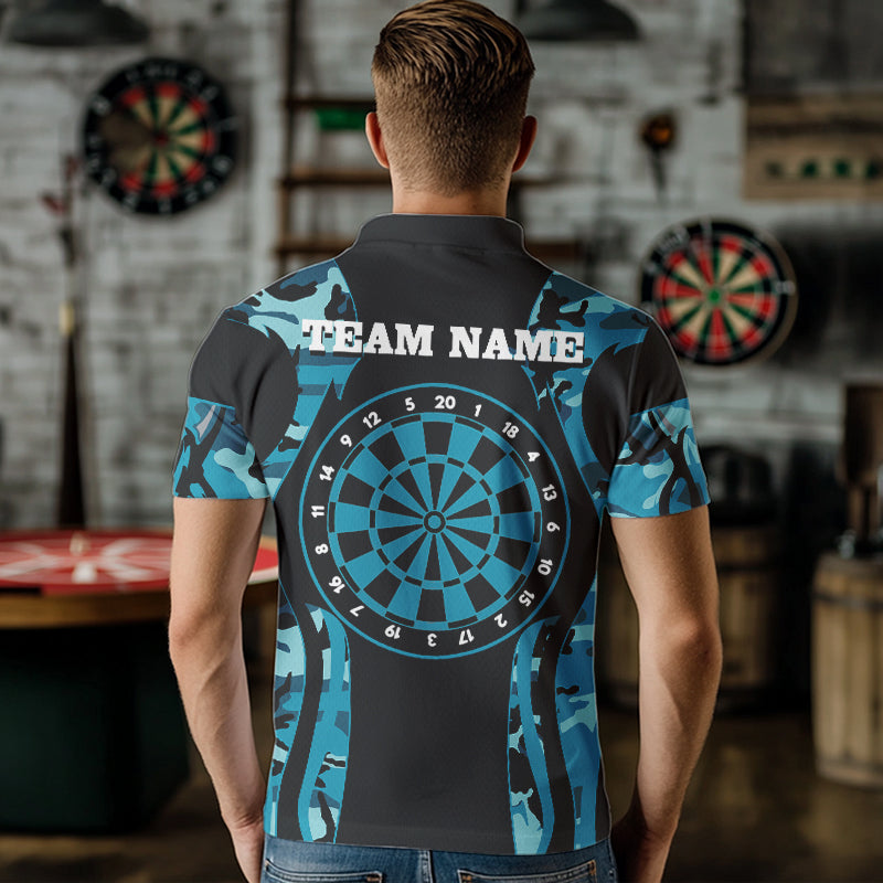 Custom Black And Turquoise Camo Deer Head Dart Shirts For Men Outfits Dart Jerseys NYN0037