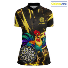 Load image into Gallery viewer, Funny Colorful Rooster Plays Darts Polo &amp; Quarter Zip Shirt Custom Thunder Yellow Women Darts Jersey NYN2949