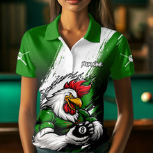 Load image into Gallery viewer, Personalized Funny Rooster 8 Ball Billiard Pool Shirt Custom Green Grunge Billiard Attire For Women NYN2952