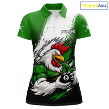 Load image into Gallery viewer, Personalized Funny Rooster 8 Ball Billiard Pool Shirt Custom Green Grunge Billiard Attire For Women NYN2952