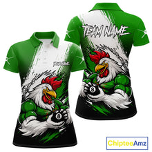 Load image into Gallery viewer, Personalized Funny Rooster 8 Ball Billiard Pool Shirt Custom Green Grunge Billiard Attire For Women NYN2952