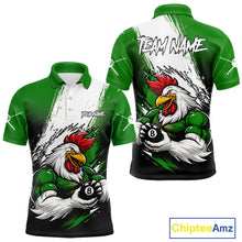 Load image into Gallery viewer, Personalized Funny Rooster 8 Ball Billiard Pool Shirt Custom Green Grunge Billiard Attire For Men NYN2952