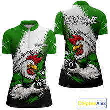 Load image into Gallery viewer, Personalized Funny Rooster 8 Ball Billiard Pool Shirt Custom Green Grunge Billiard Attire For Women NYN2952