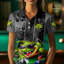 Load image into Gallery viewer, Personalized Funny Crocodile Plays Billiard Pool Shirt Custom 8 Ball Billiard Team Attire For Women NYN2953