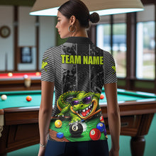Load image into Gallery viewer, Personalized Funny Crocodile Plays Billiard Pool Shirt Custom 8 Ball Billiard Team Attire For Women NYN2953