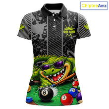 Load image into Gallery viewer, Personalized Funny Crocodile Plays Billiard Pool Shirt Custom 8 Ball Billiard Team Attire For Women NYN2953