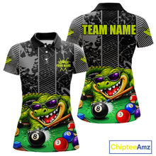 Load image into Gallery viewer, Personalized Funny Crocodile Plays Billiard Pool Shirt Custom 8 Ball Billiard Team Attire For Women NYN2953