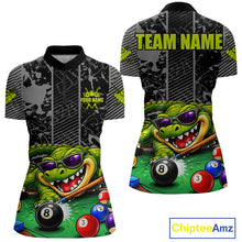 Load image into Gallery viewer, Personalized Funny Crocodile Plays Billiard Pool Shirt Custom 8 Ball Billiard Team Attire For Women NYN2953
