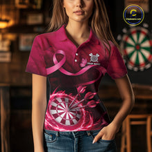 Load image into Gallery viewer, Pink Ribbon Thunder Lightning Women Dart Polo &amp; Quarter Zip Shirt Custom Breast Cancer Darts Jersey NYN2947