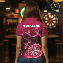 Load image into Gallery viewer, Pink Ribbon Thunder Lightning Women Dart Polo &amp; Quarter Zip Shirt Custom Breast Cancer Darts Jersey NYN2947