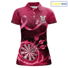 Load image into Gallery viewer, Pink Ribbon Thunder Lightning Women Dart Polo &amp; Quarter Zip Shirt Custom Breast Cancer Darts Jersey NYN2947