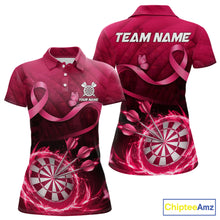 Load image into Gallery viewer, Pink Ribbon Thunder Lightning Women Dart Polo &amp; Quarter Zip Shirt Custom Breast Cancer Darts Jersey NYN2947
