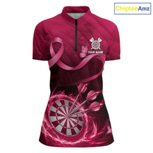Load image into Gallery viewer, Pink Ribbon Thunder Lightning Women Dart Polo &amp; Quarter Zip Shirt Custom Breast Cancer Darts Jersey NYN2947