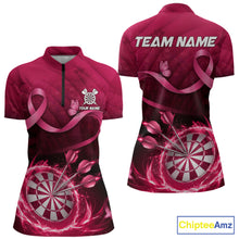 Load image into Gallery viewer, Pink Ribbon Thunder Lightning Women Dart Polo &amp; Quarter Zip Shirt Custom Breast Cancer Darts Jersey NYN2947