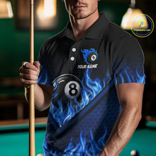 Load image into Gallery viewer, Blue Flaming Hexagon 8 Ball Billiard Pool Shirt For Men Custom Billiard Polo &amp; 1/4 Zip Team Attire NYN3161