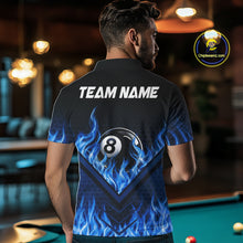 Load image into Gallery viewer, Blue Flaming Hexagon 8 Ball Billiard Pool Shirt For Men Custom Billiard Polo &amp; 1/4 Zip Team Attire NYN3161