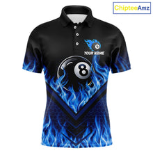 Load image into Gallery viewer, Blue Flaming Hexagon 8 Ball Billiard Pool Shirt For Men Custom Billiard Polo &amp; 1/4 Zip Team Attire NYN3161