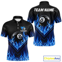 Load image into Gallery viewer, Blue Flaming Hexagon 8 Ball Billiard Pool Shirt For Men Custom Billiard Polo &amp; 1/4 Zip Team Attire NYN3161