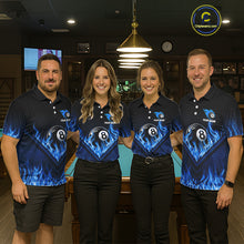 Load image into Gallery viewer, Blue Flaming Hexagon 8 Ball Billiard Pool Shirt For Men Custom Billiard Polo &amp; 1/4 Zip Team Attire NYN3161