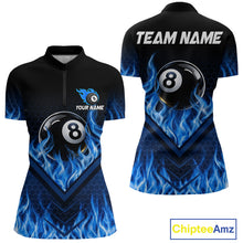 Load image into Gallery viewer, Blue Flaming Hexagon 8 Ball Billiard Pool Shirt For Women Custom Billiard Polo &amp; 1/4 Zip Team Attire NYN3161