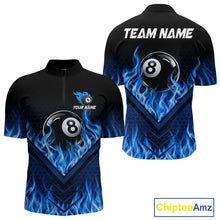 Load image into Gallery viewer, Blue Flaming Hexagon 8 Ball Billiard Pool Shirt For Men Custom Billiard Polo &amp; 1/4 Zip Team Attire NYN3161