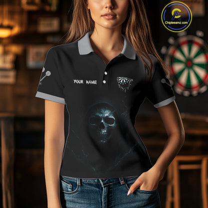 Haunting Black Skulls Reaper Darts Team Shirt For Women - Custom Team & Player Name NYN0380