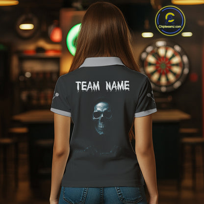 Haunting Black Skulls Reaper Darts Team Shirt For Women - Custom Team & Player Name NYN0380