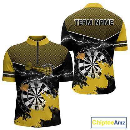 Yellow And Black Dartboard Lightning Darts Shirt For Men - Custom Team Name NYN0382