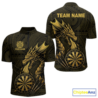 Gold tribal dragon darts 1/4-zip shirt for men custom dart team jersey