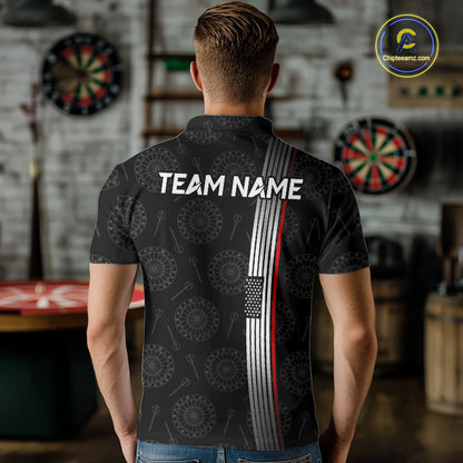 Custom Mens Dartboard Polo & 1/4-Zip Shirt American Flag Thin Red Line Patriotic Darts Jersey NYN3357
