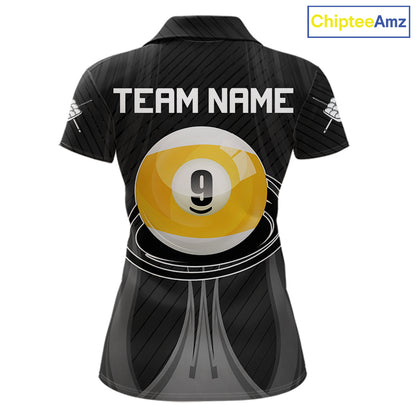 Personalized Black 9 Ball women's billiard polo shirt custom pool team jersey