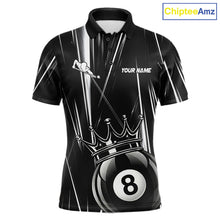 Load image into Gallery viewer, Black And White Crown 8 Ball Billiard Polo Shirt For Men, Lightning Pool Team Jersey, Custom Billiards Apparel