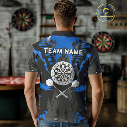 Silver Dartboard Blue Grunge Polo Dart Shirt For Men Personalized Outfits Darts Team Jerseys NYN0855