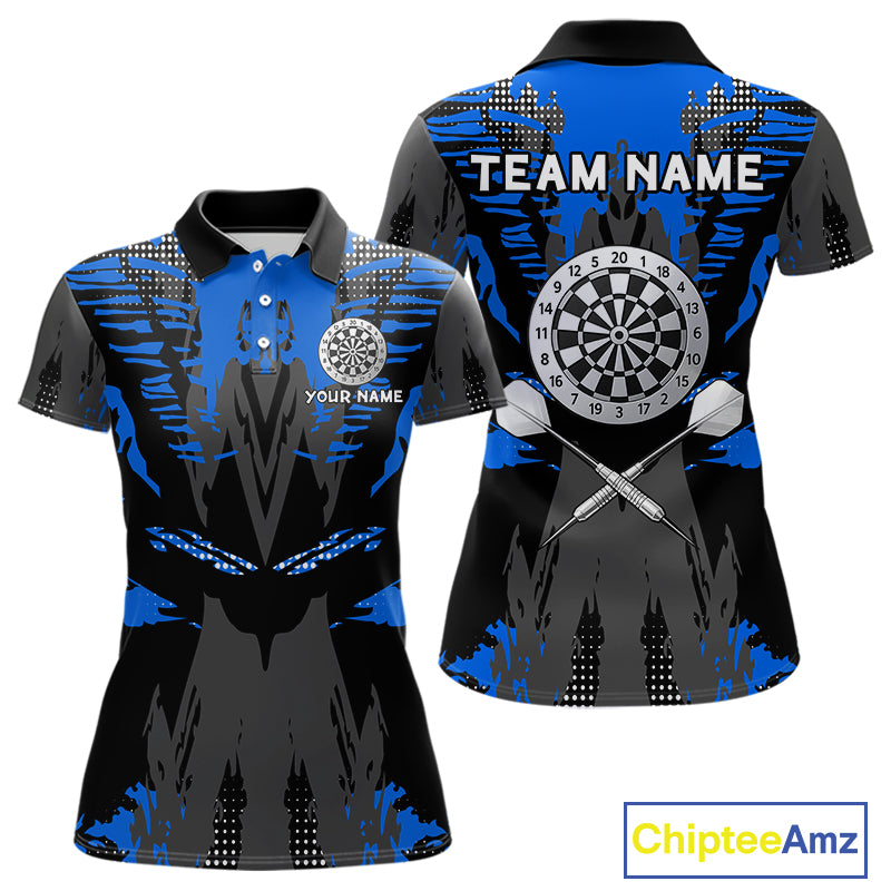 Silver Dartboard Blue Grunge Polo Dart Shirt For Women Personalized Outfits Darts Team Jerseys NYN0855