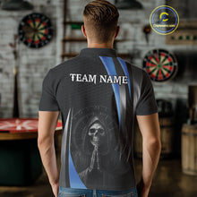 Load image into Gallery viewer, Custom Blue Grim Reaper Dartboard Dart Men Polo Shirt Skull Dart Team Jerseys NYN1530