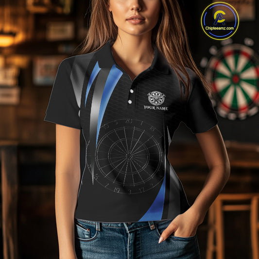 Custom Blue Grim Reaper Dartboard Dart Women Polo Shirt Skull Dart Team Jerseys NYN1530