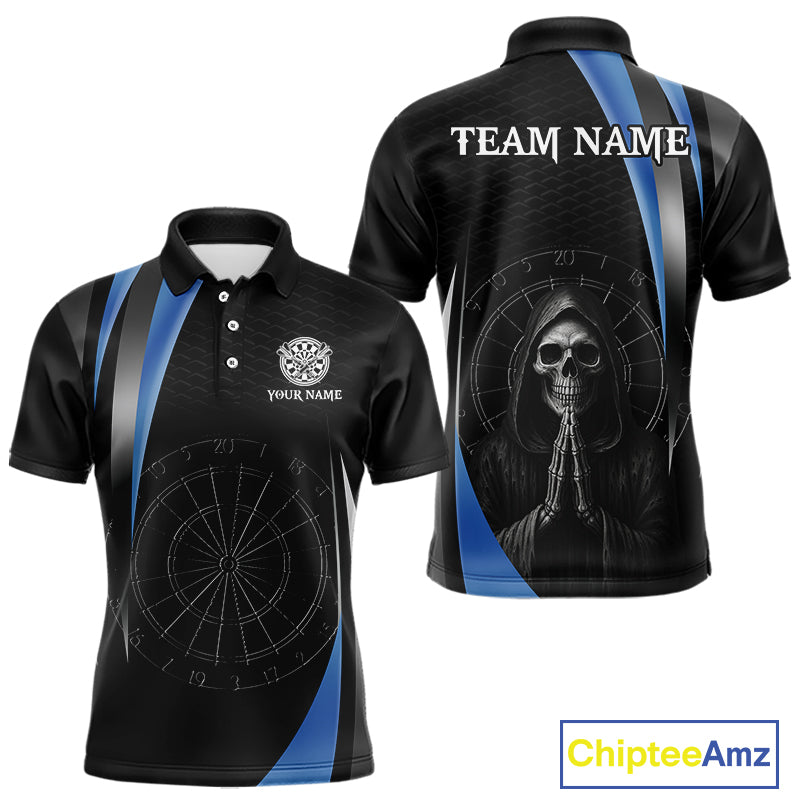 Custom Blue Grim Reaper Dartboard Dart Men Polo Shirt Skull Dart Team Jerseys NYN1530