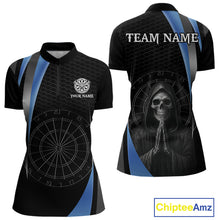 Load image into Gallery viewer, Custom Blue Grim Reaper Dartboard Dart Women Quarter-Zip Shirt Skull Dart Team Jerseys NYN1530