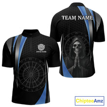 Load image into Gallery viewer, Custom Blue Grim Reaper Dartboard Dart Men Quarter-Zip Shirt Skull Dart Team Jerseys NYN1530