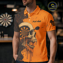 Load image into Gallery viewer, Custom Black Orange Skull Grunge Dart Men Polo Shirt Halloween Dart Team Jerseys NYN1533