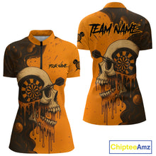 Load image into Gallery viewer, Custom Black Orange Skull Grunge Dart Women Quarter-Zip Shirt Halloween Dart Team Jerseys NYN1533