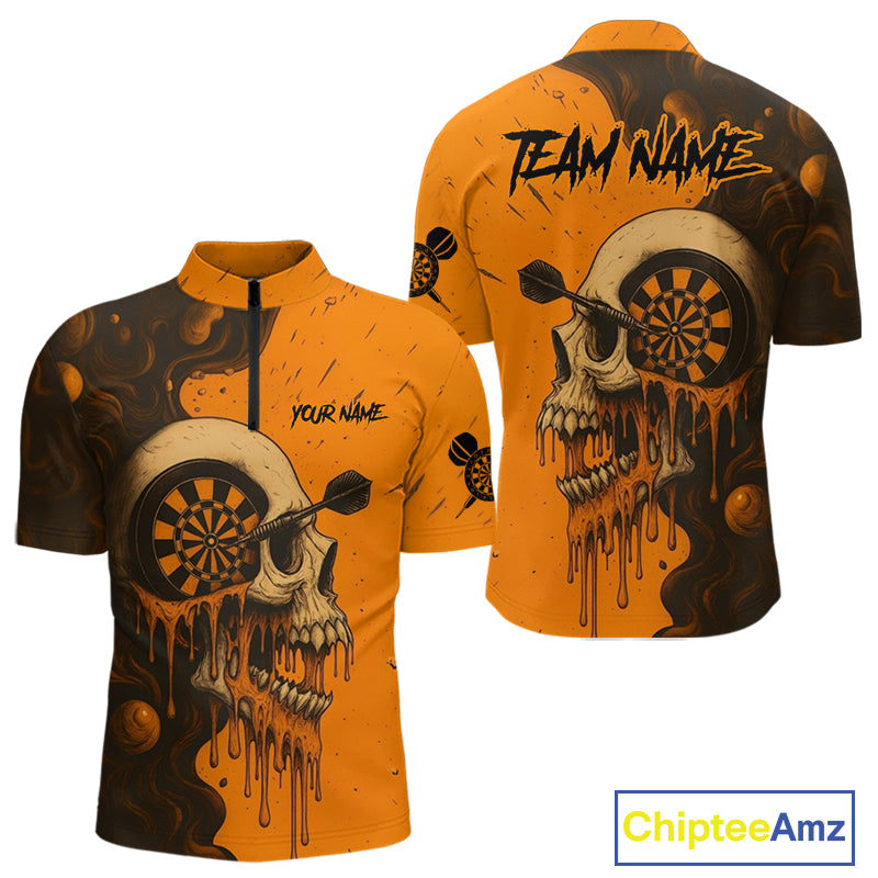 Custom Black Orange Skull Grunge Dart Men Quarter-Zip Shirt Halloween Dart Team Jerseys NYN1533