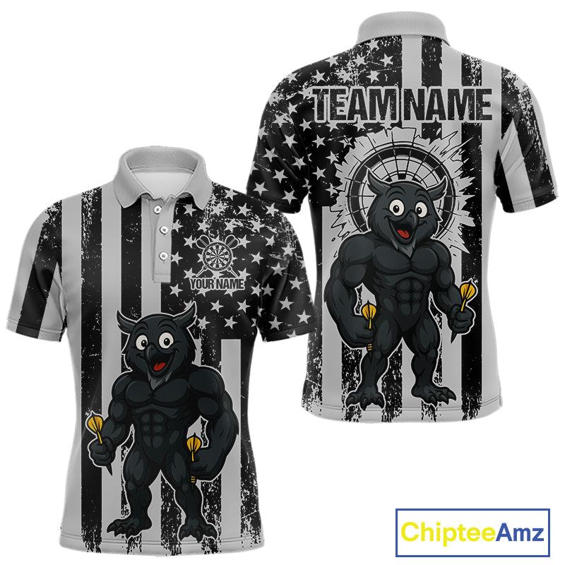 Custom Grunge Grey Owls Dartboard Funny Dart Team Patriotic Men Polo Shirt NYN1536