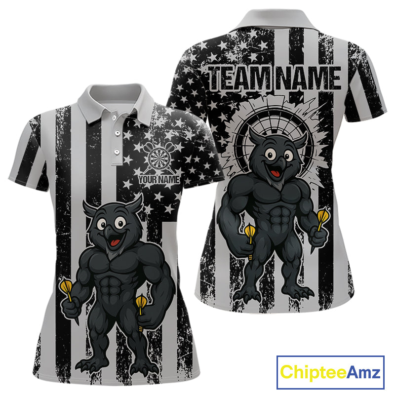 Custom Grunge Grey Owls Dartboard Funny Dart Team Patriotic Women Polo Shirt NYN1536